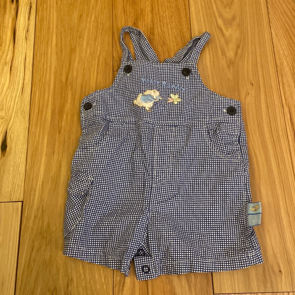 Peter Rabbit gingham blue white pattern Shorts Overalls size 0-3 months